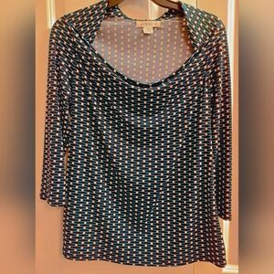 Liz Claiborne Black/Blue/White Fitted 3/4 Sleeve Blouse. Size Medium.